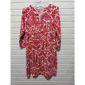 Barbara Gerwit Colorful Red White Orange Patterned Dress - Size L